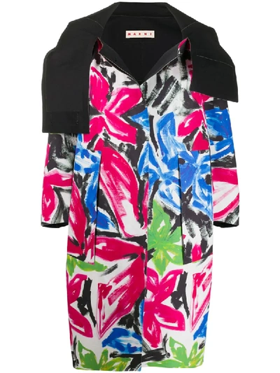 Shop Marni Alma Print Hooded Coat In Black