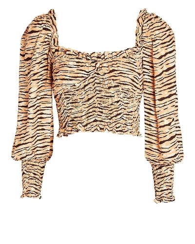 Shop Faithfull The Brand Willow Smocked Crepe Blouse In Multi