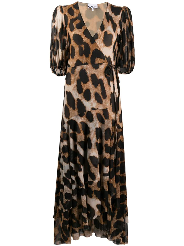 ganni leopard dress mesh