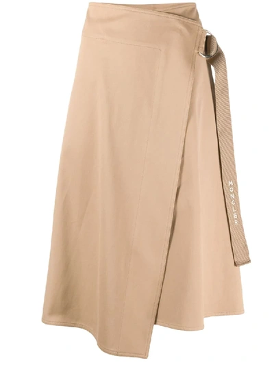 Shop Moncler Buckle Fastening Asymmetric Skirt In Brown