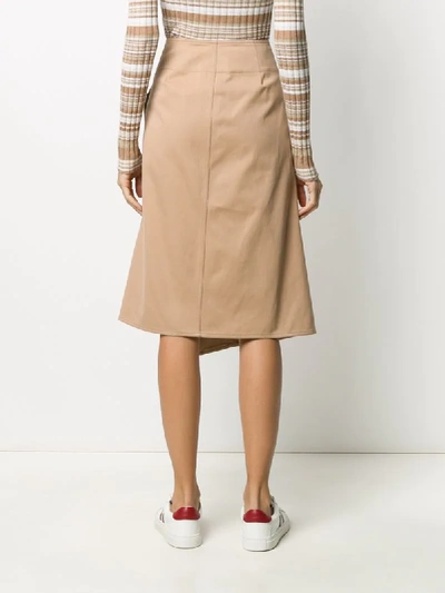 Shop Moncler Buckle Fastening Asymmetric Skirt In Brown