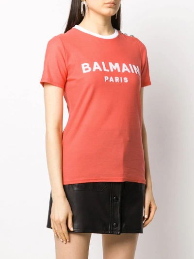 Shop Balmain Buttoned Logo T-shirt In Pink