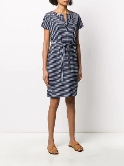 Shop Apc Striped-print Tie-waist Dress In Blue