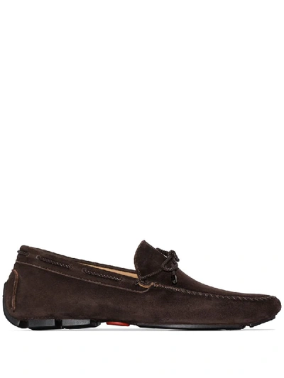 Shop Kiton Bow Detail Driving Shoes In Brown
