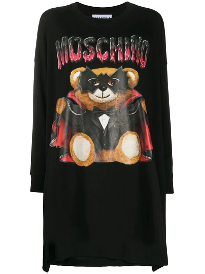 Shop Moschino Bat Teddy Bear Knitted Dress In Black