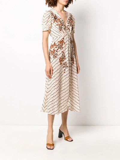 Shop Saloni Floral-print Buttoned Dress In Neutrals