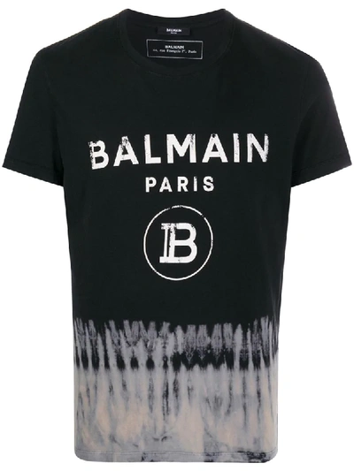 Shop Balmain Tie-dye Hem T-shirt In Black