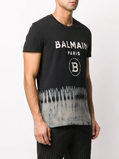 Shop Balmain Tie-dye Hem T-shirt In Black