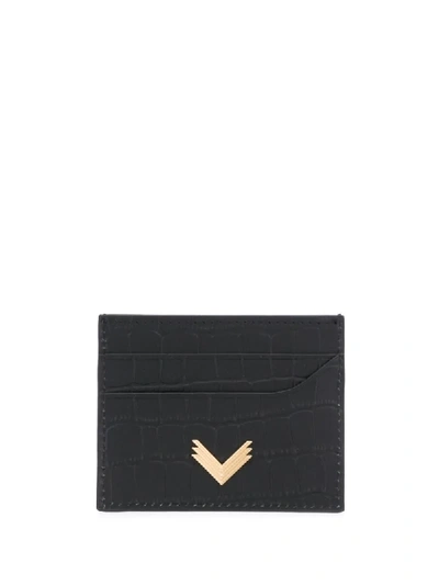 Shop Manokhi X Velante Crocodile Embossed Cardholder In Black