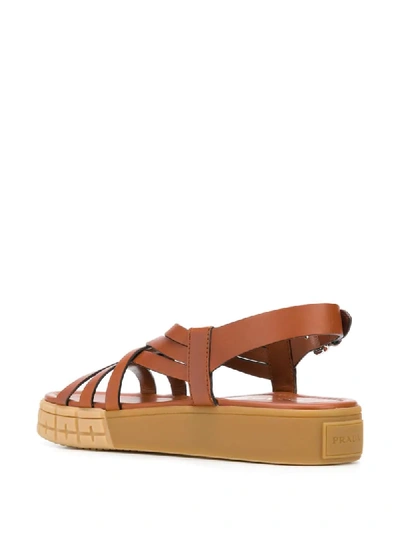 Shop Prada Interwoven-strap Platform Sandals In Brown