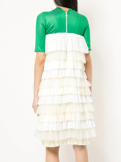 Marine Serre Pleated Tier Color Blocked Dress In Multicolour