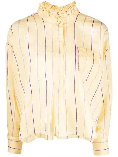 Shop Isabel Marant Étoile Olena Striped Ruffle-neck Shirt In Yellow