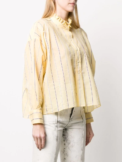 Shop Isabel Marant Étoile Olena Striped Ruffle-neck Shirt In Yellow