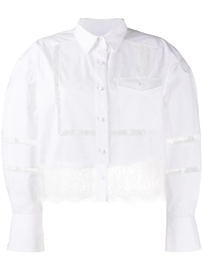 Shop Self-portrait Lace-trimmed Shirt In White