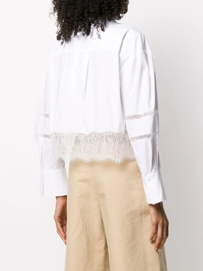 Shop Self-portrait Lace-trimmed Shirt In White