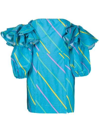 Rotate Birger Christensen Blue 'bethany' Dress With Stripes In Blue