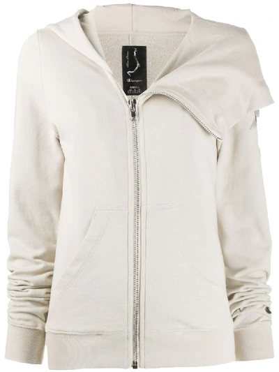 Shop Rick Owens X Champion Front Zipped Hoodie In Neutrals