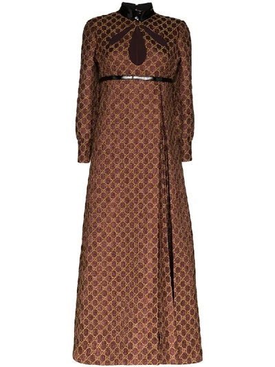 Shop Gucci Monogram-print Pleated Dress In Brown