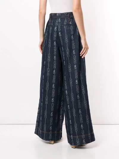 Shop Tory Burch Chain Link-jacquard Wide-leg Jeans In Blue