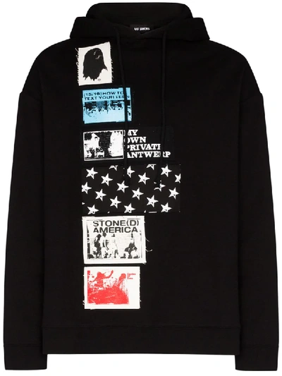 Shop Raf Simons Appliqued Cotton Hoodie In Black