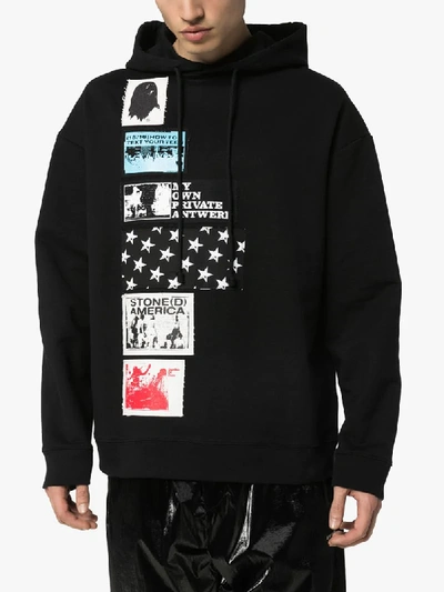 Shop Raf Simons Appliqued Cotton Hoodie In Black