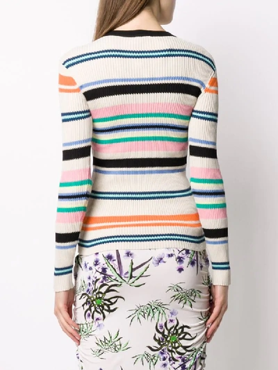 Shop Kenzo Striped Ribbed Knit Jumper In Neutrals