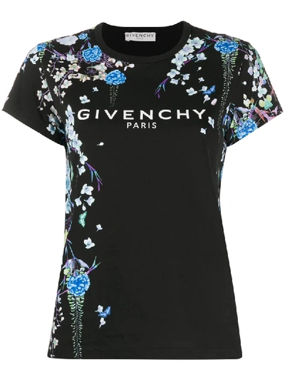 Shop Givenchy Floral-print Logo T-shirt In Black