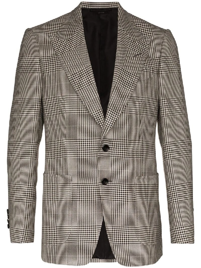 Shop Tom Ford Single-breasted Houndstooth Blazer In Grey