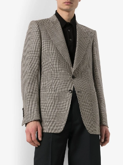 Shop Tom Ford Single-breasted Houndstooth Blazer In Grey