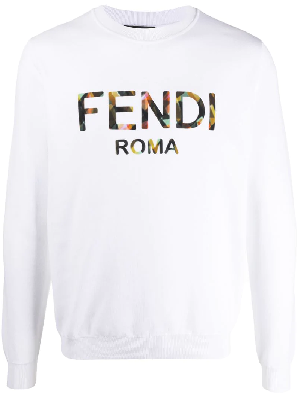 Fendi Roma Logo Cotton Sweatshirt In White Modesens