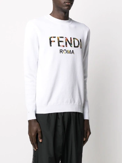 Shop Fendi Printed Logo Sweatshirt In White