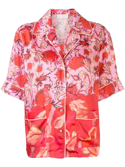Peter Pilotto Piped Floral-print Satin-twill Shirt In Red