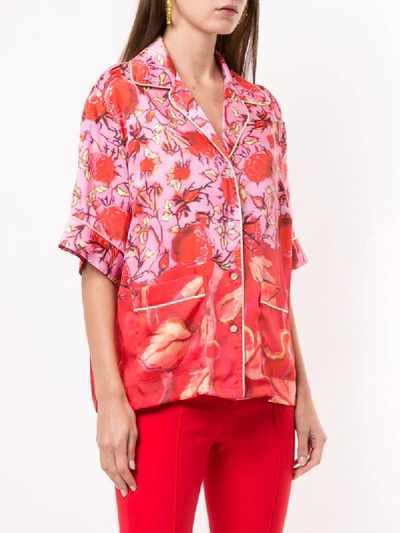 Peter Pilotto Piped Floral-print Satin-twill Shirt In Red