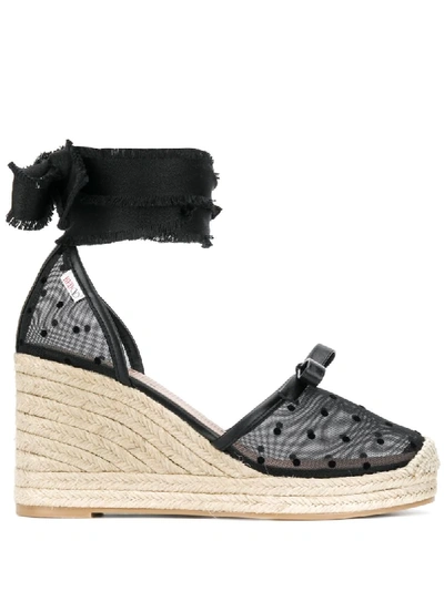 Shop Red Valentino Red(v) Self-tie Wedge Sandals In Black