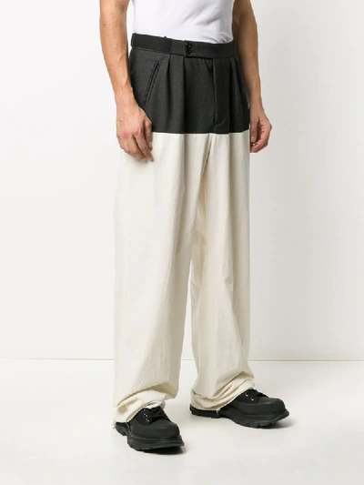 Shop Raf Simons Two-tone Wide-leg Trousers In Black