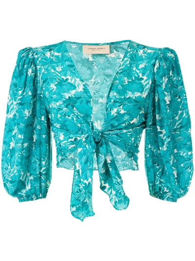 Shop Adriana Degreas Floral-print Tie-fastening Blouse In Blue