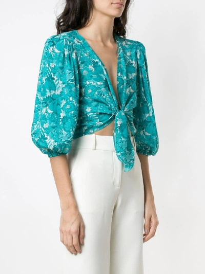 Shop Adriana Degreas Floral-print Tie-fastening Blouse In Blue