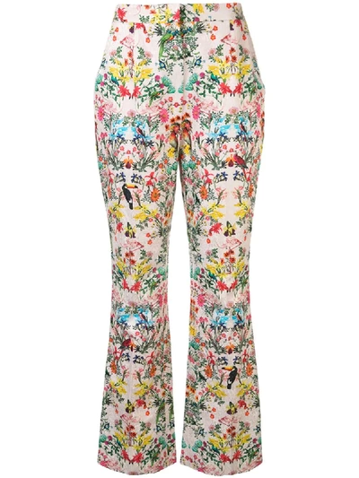 Shop Monique Lhuillier Floral Bootcut Trousers In Pink