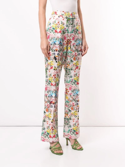 Shop Monique Lhuillier Floral Bootcut Trousers In Pink