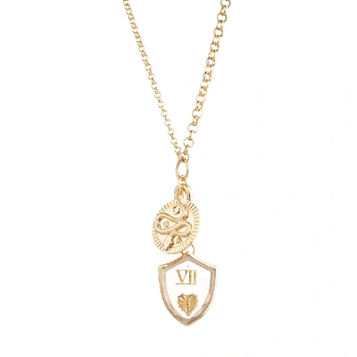 Shop Foundrae Wholeness Medallion And Gemstone Heart Necklace In Yellow Gold/clear Quartz