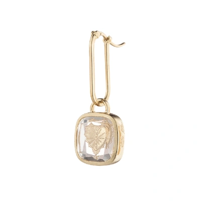 Shop Foundrae Square Gemstone Heart Earrings In Yellow Gold/clear Quartz