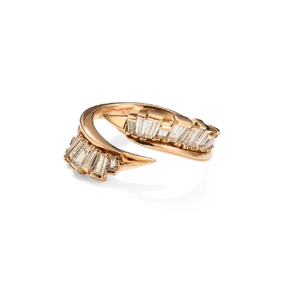 Shop Nak Armstrong Open Coil Ruched Ring In Rose Gold/white Diamond