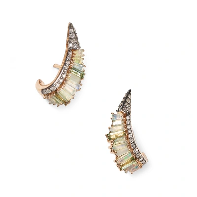 Shop Nak Armstrong Ruched Ear Clips Earring In Rose Gold/opal/tourmaline