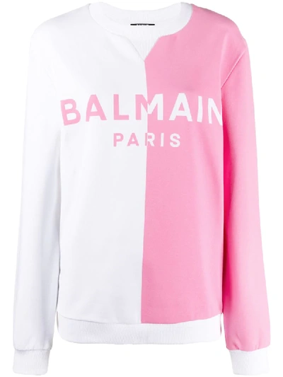 Shop Balmain Bicolour Logo Sweatshirt In White