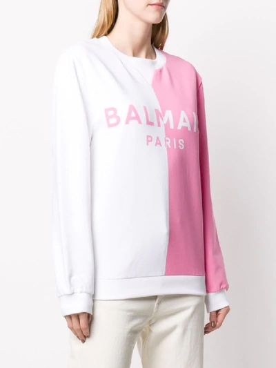 Shop Balmain Bicolour Logo Sweatshirt In White