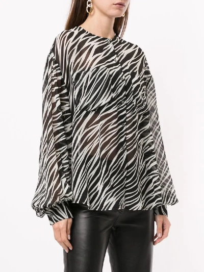 Shop Anine Bing Arrow Silk Zebra Print Blouse In Black