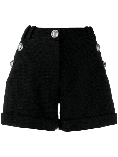 Shop Balmain Embossed Button Shorts In Black