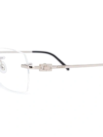 Cartier Rectangular Frame Glasses In Silver