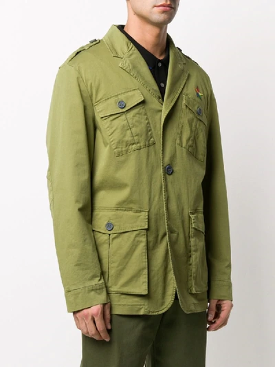 Shop Benetton Logo Embroidered Utility Jacket In Green