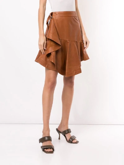 Shop A.l.c Amalie Leather Skirt In Brown